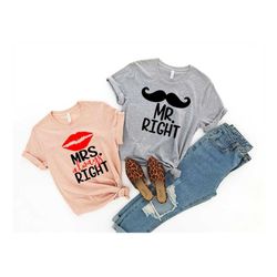 mrs always right and mr right, wedding party, honeymoon shirt,wedding shirt,wife and hubs shirts, just married shirts, m