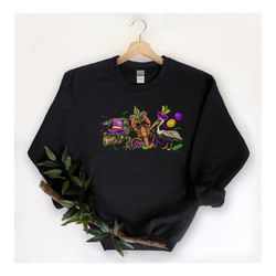 mardi gras alligator pelican crawfish sweatshirt, nola shirt,fat tuesday shirt,flower de luce shirt,louisiana shirt,sain