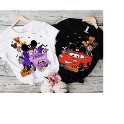 disney pixar cars lightning mcqueen and mater halloween costume balloon shirt, mickey's not so scary halloween party fam