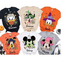 personalized mickey and friends disney halloween team shirt, mickey, minnie, donald, daisy, goofy, pluto witch shirt, fa