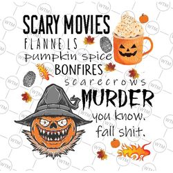 funny halloween sublimation design, scary movies murder pumpkin spice png, autumn leaves flannel design, digital downloa
