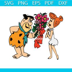 fred e wilma flintstones svg, cartoon svg, flowers svg, anniversary svg, cartoon cricut, cartoon silhouette svg, adorabl