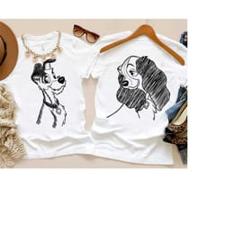 disney lady and tramp sketch shirt, disney couple love shirt, disney matching couple shirt, disneyland family shirts,dis