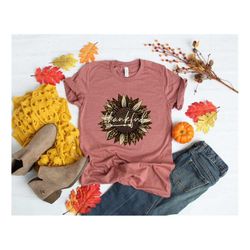 thankful sunflower leopard shirt,thanksgiving shirt,thanksgiving family shirts,thanksgiving shirts,thankful grateful ble