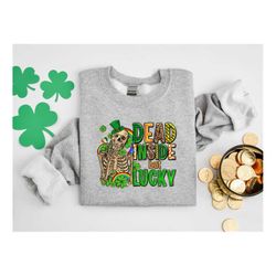 dead inside but lucky with skeleton shirt, lucky tshirt, irish t shirt, shamrocks t-shirt, st. patricks day, family mat