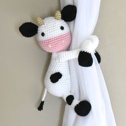 Cow curtain tieback crochet PATTERN, right or left tieback pattern PDF instant download