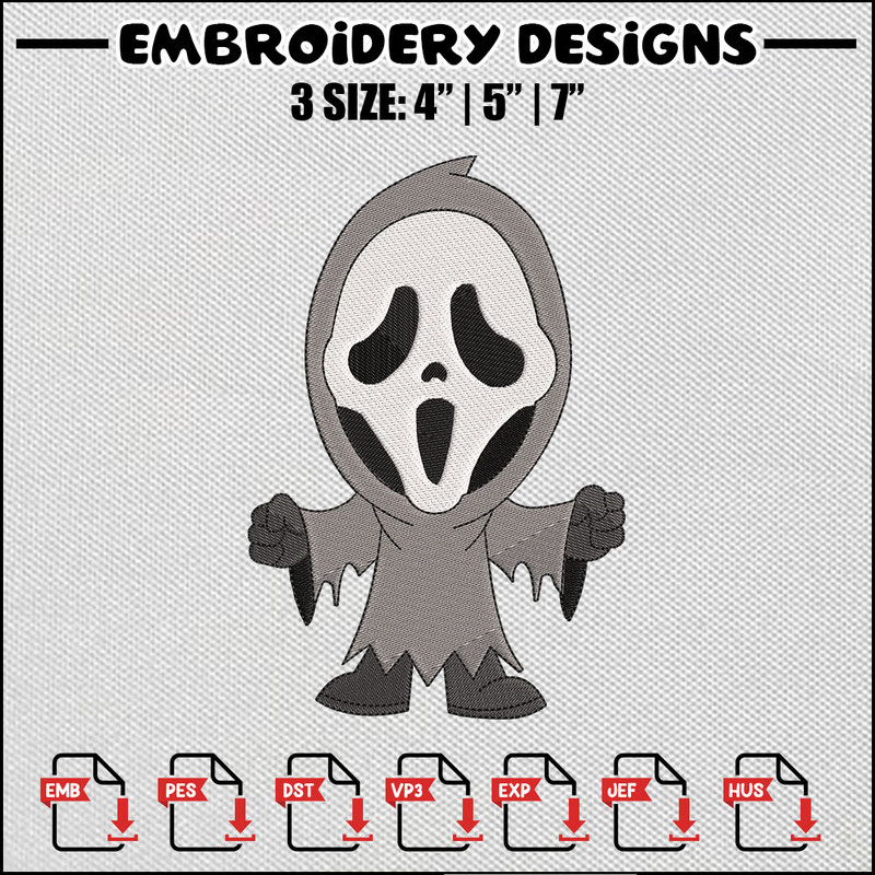 Horror white embroidery design