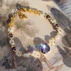 dark purple stone bracelet dainty handmade bracelet aesthetic jewelry seed bead jewelry crystals bracelet gift