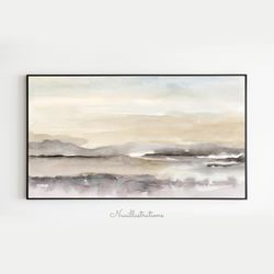 Samsung Frame TV Art Beige Brown Landscape Watercolor, Neutral Abstract Minimalist Downloadable, Download Art