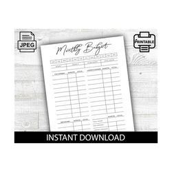 monthly budget, household tracker, household expenses, printable, financial planner, budget, digital download, organizat
