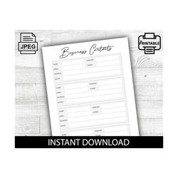 business contacts, tracker, business stats, printable, growth planner, digital download, organization, office notes, str
