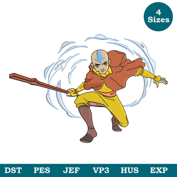 Avatar Aang Machine Embroidery Design, Anime Embroidery, Embroidered shirt, Cartoon Embroidery, Digital Download Pes Dst image 1.jpg