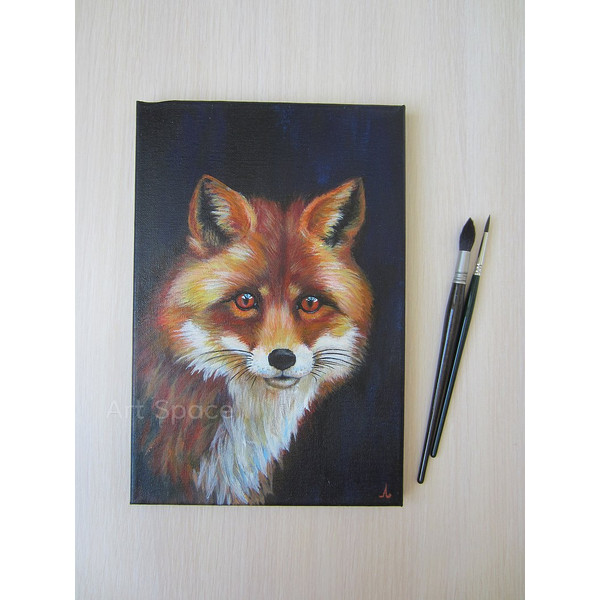 fox-animal- small painting- oil painting-canvas painting-dark painting-vertical painting-2.jpg