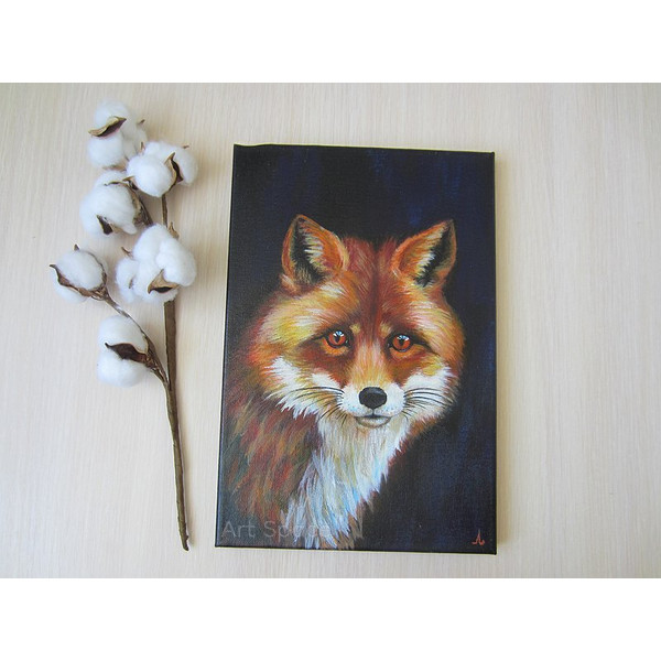 fox-animal- small painting- oil painting-canvas painting-dark painting-vertical painting-3.jpg