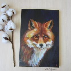 Original painting on canvas Beloved fox, home wall, office decoration, animal, fox-animal- small painting- oil