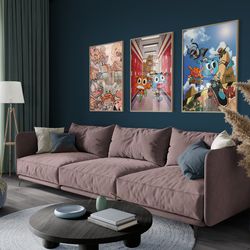 the amazing world of gumball set of 3 posters, movie cover, the amazing world of gumball, cartoon network, tv show, tv w