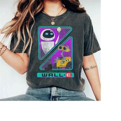 retro disney pixar wall-e triangles and eve graphic t-shirt, disneyland vacation, unisex t-shirt family birthday gift ad