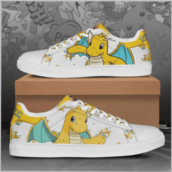dragonite pokemon low top leather skate shoes, tennis shoes, fashion sneakers l98