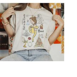 disney beauty and the beast characters sketched t-shirt, magic kingdom tee, disneyland family trip vacation gift unisex