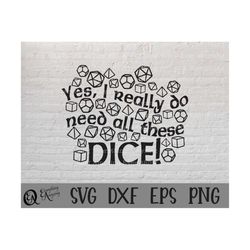 all these dice svg, dungeons and dragons svg, dungeon master, rpg, ttrpg, dice dnd svg, d20, dice, cricut, silhouette, s