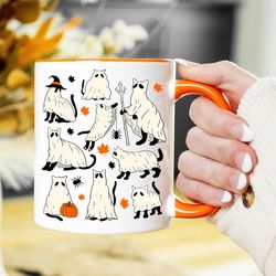 halloween mug, cute halloween cups, black cat mug, ghost cat mug, halloween coffee mug, halloween gifts, gift for black