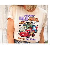 retro disney cars lightning mcqueen halloween shirt, disney pixar cars happy hallo-wheel truck or treat shirt, disneylan