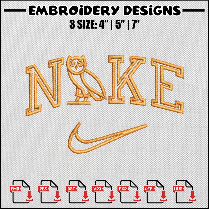 Nike owl embroidery design