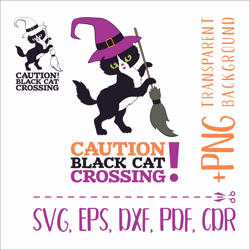 Caution! Black cat crossing | Halloween Cutting SVG