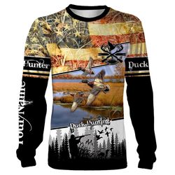 duck hunting camo american flag patriotic customize name 3d all over printed shirts personalized duck hunting gift for h