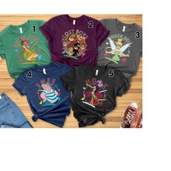 disney peter pan characters 90's portrait t-shirt, tinker bell the lost boys hook smee,birthday party music shirt,disney