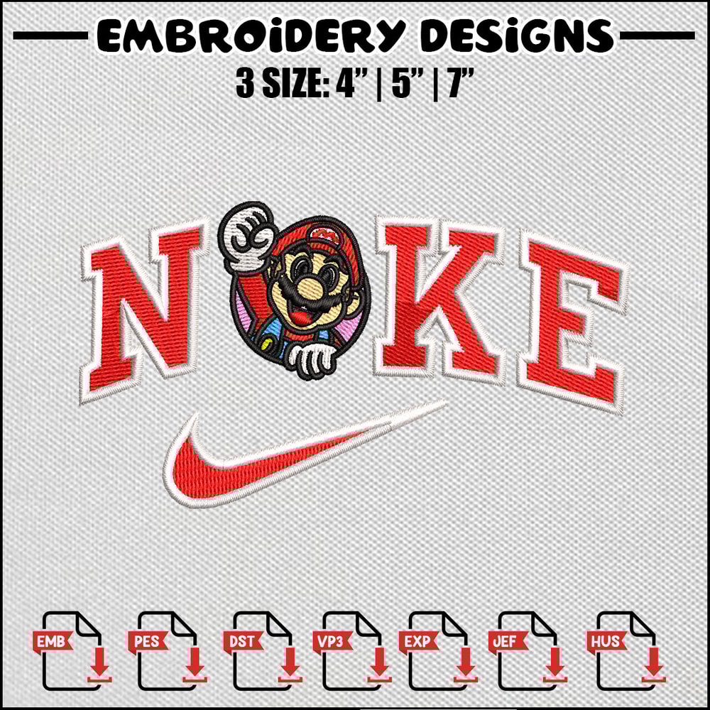 Mario swoosh embroidery design