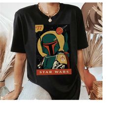 star wars boba fett vintage trading card '77 graphic t-shirt, star wars fan gift, disneyland trip vacation gift, magic k