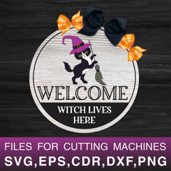 halloween round sign | svg with black cat | witch lives here