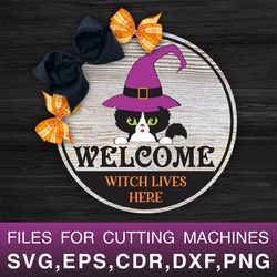 Halloween Round Sign | SVG with Black Cat | Welcome