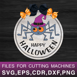 happy halloween | round sign with spider svg