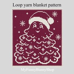 Loop yarn Christmas Tree blanket pattern PDF Download