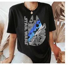 star wars millennium falcon blue shadow graphic t-shirt, galaxy's edge, disneyland trip vacation gift, magic kingdom shi