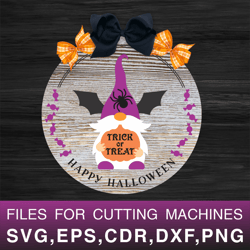 Trick or Treat | Halloween Round Sign SVG with Gnome