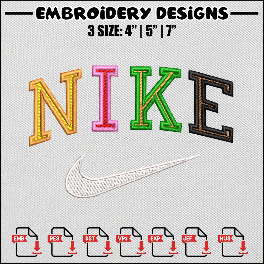 Nike logo color embroidery design