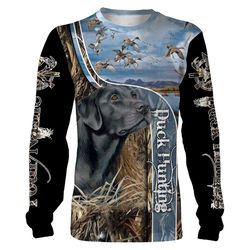 duck hunting dog labrador retriever hunting clothes waterfowl camo 3d all over printed shirt, personalized hunting gift