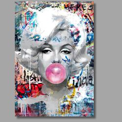 abstract marilyn monroe blowing bubbles large wall art poster- print pop art canvas printed fashion art picture, blowing