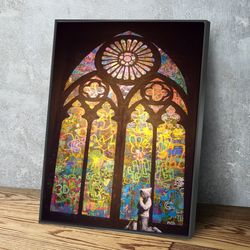 banksy prints  banksy canvas art  banksy prints for sale  graffiti canvas art  stained glass church cathedral portrait r