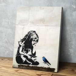 banksy reproduction girl and blue bird banksy print banksy poster banksy art canvas wall art ready to hang canvas