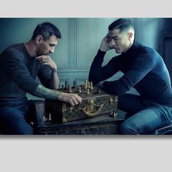 cristiano ronaldo lionel messi poster,ronaldo messi world cup chess print art,man cave canvas wall art decor art,game ro