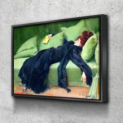 decadent young woman canvas, after the dance, ramon casas - painting art print female portrait vintage poster canvas wal