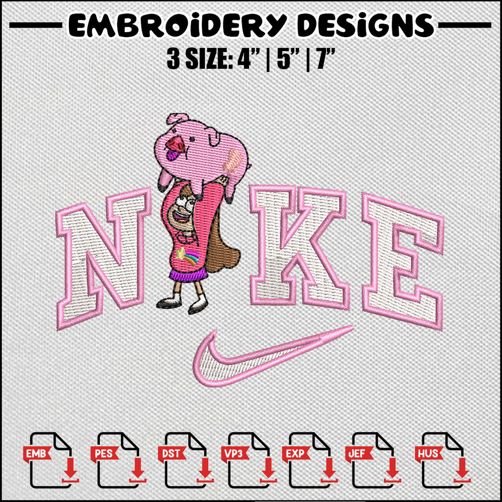 Pink girl nike embroidery design