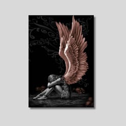 girl with pink wings canvas wall art,poster,pink angel prints wall decor,pink wings girl art painting,modern wall art,li