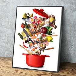 kitchen wall art kitchen canvas wall art kitchen prints kitchen artwork portrait vegetables ingredients kitchen red