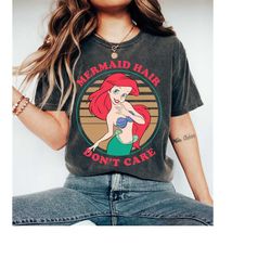 retro 90s vintage disney ariel mermaid hair don't care shirt, the little mermaid shirt, disney matching family shirt, wd