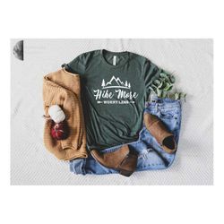 hiking shirt, hike more worry less ladies unisex t-shirt, adventure camping shirt, outdoors, wanderlust shirt, arrows, w